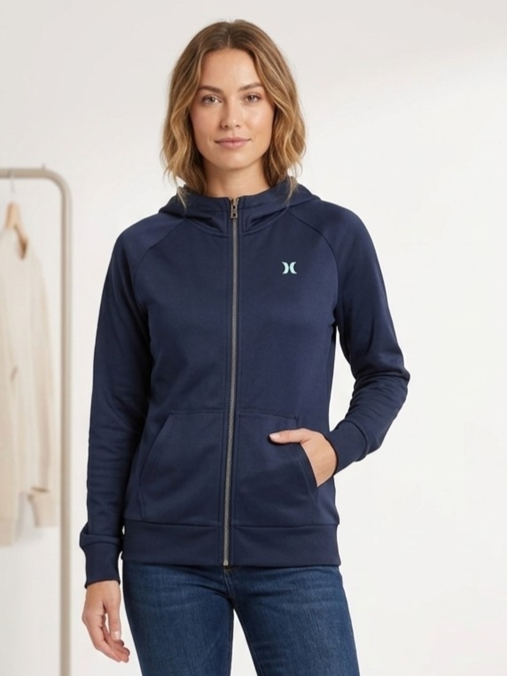 Hurley Navy Full-Zip Hoodie with Light Blue Logo Size Large